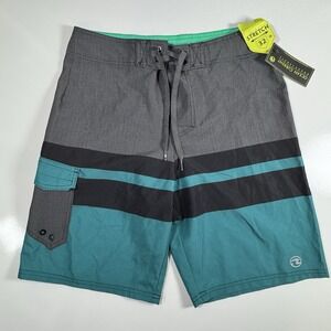 Ocean Current Stretch Board Shorts Gray Teal Black Size 32 NWT‎